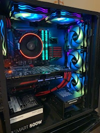 a computer case with a lot of colorful lights